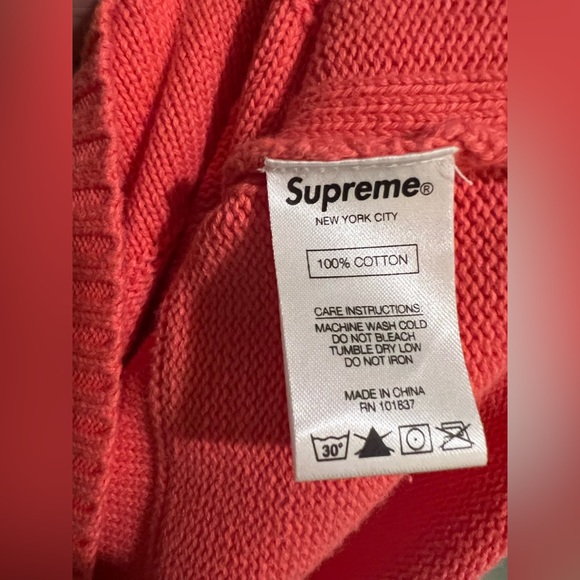 SUPREME Tonal Checkerboard Small Box Sweater Coral Sz Large - Picture 6 of 8
